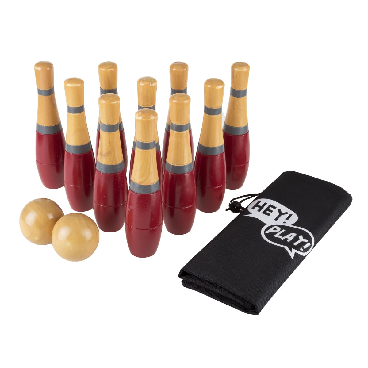 Lawn Bowling Game Set with 10 Wooden Pins, 2 Balls, and Mesh Bag V68607