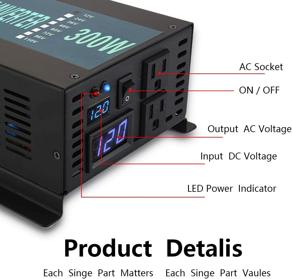 300W Pure Sine Wave Car Power Inverter 24VDC Black X906