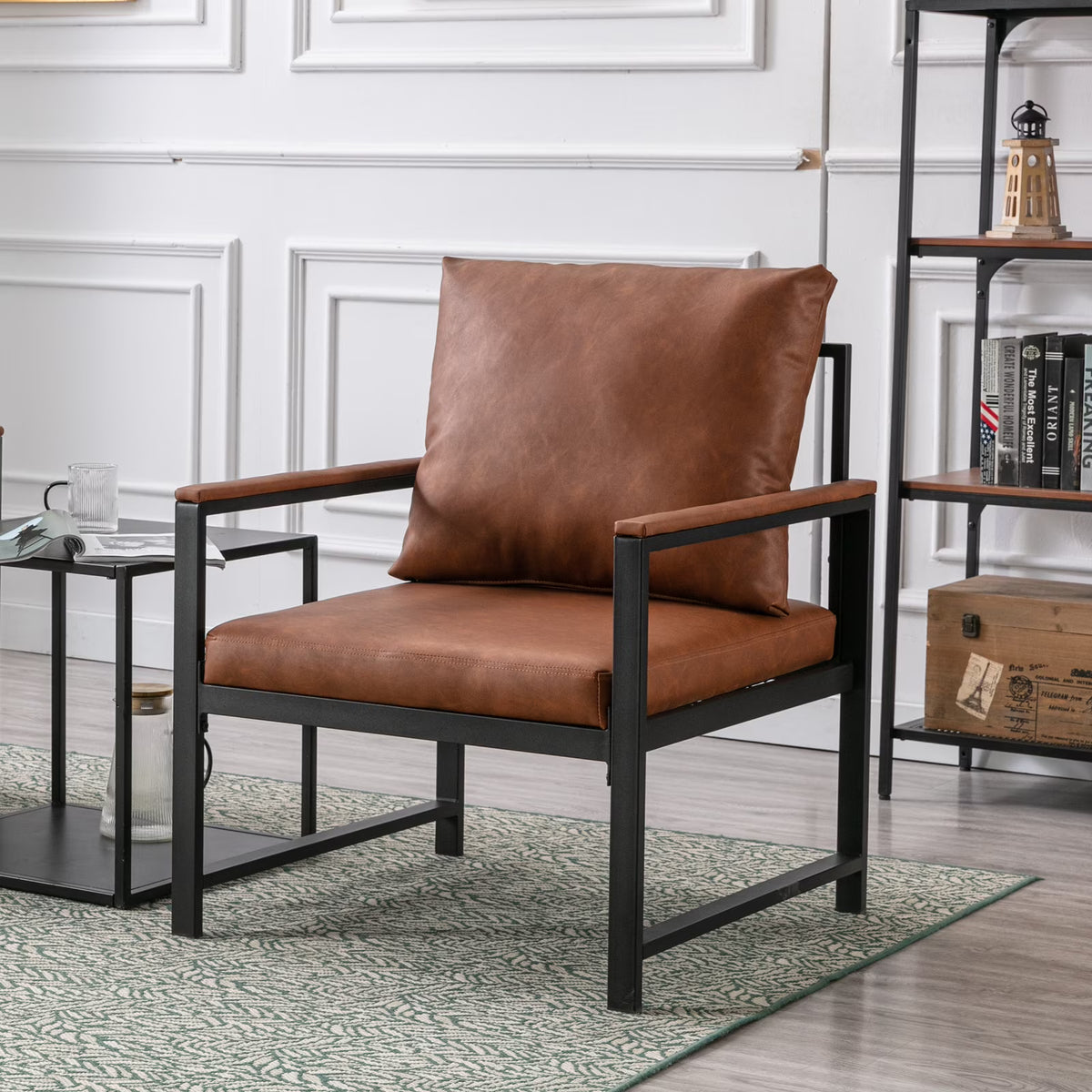 Orange Faux Leather Accent Chair with Black Metal Frame Q420523