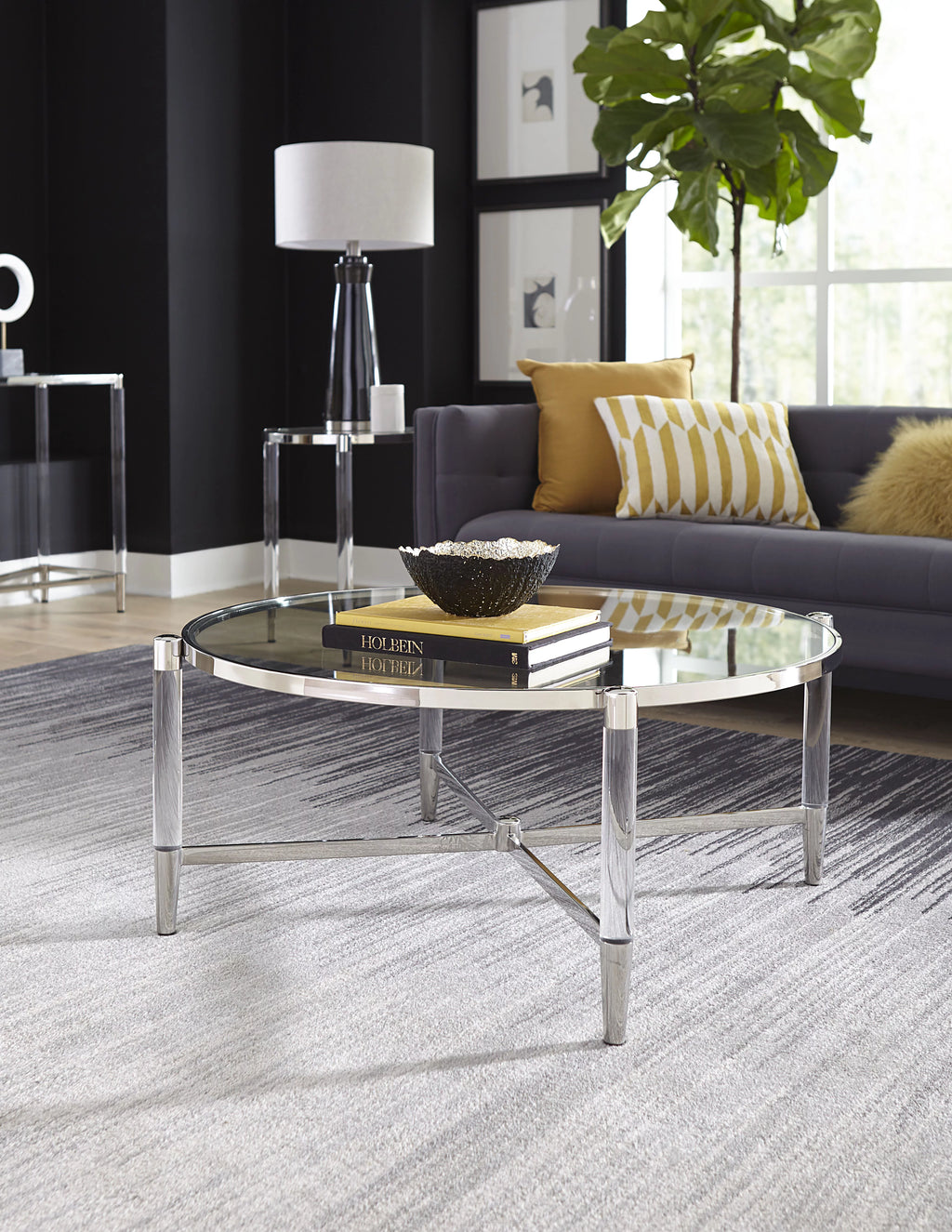 Round Glass Top Coffee Table W77494