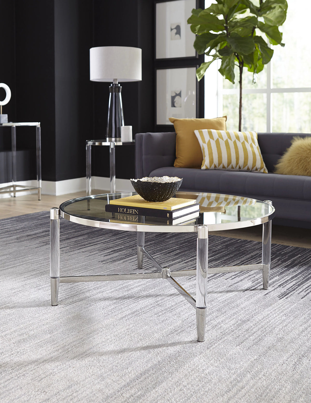 Round Glass Top Coffee Table W77494