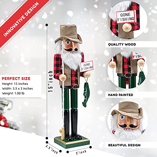 Red and Green Wooden Fisherman Nutcracker 15" V7863