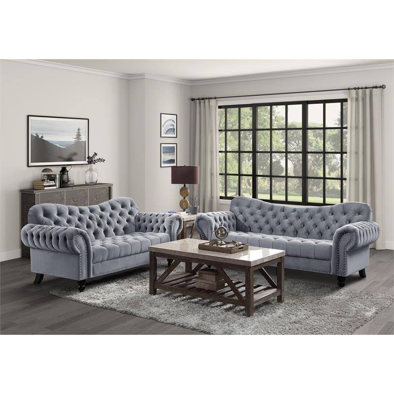 Dark Gray Velvet Loveseat with Nailhead Q8213