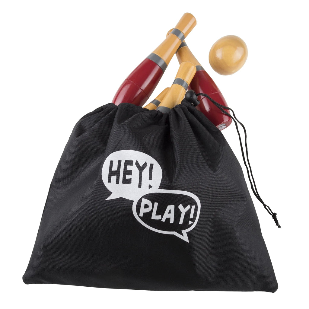 Lawn Bowling Game Set with 10 Wooden Pins, 2 Balls, and Mesh Bag V68607