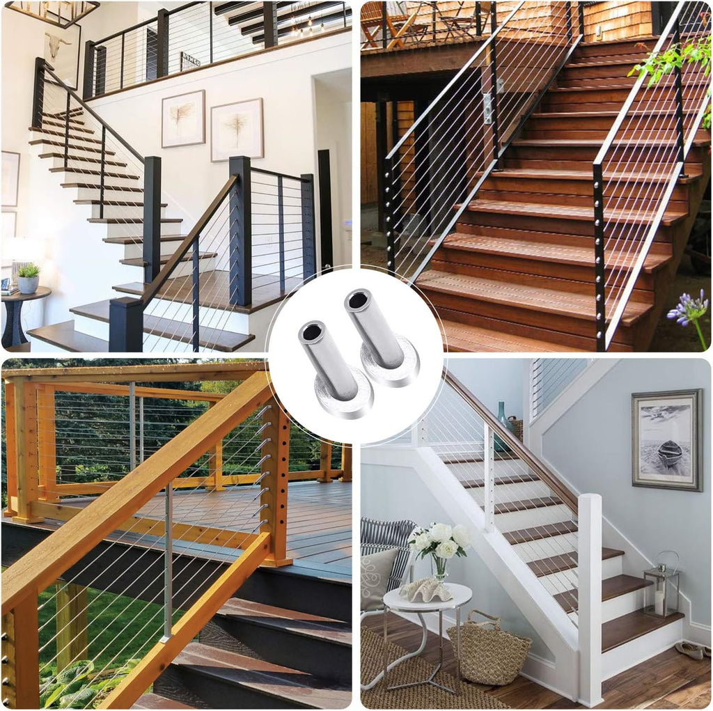 40 Pack 45 Degree T316 Marine Grade Stainless Steel Angle Beveled Protector Sleeves Wood Post Protector for 1/8", 5/32", 3/16" Wire Rope Cable Railing P322