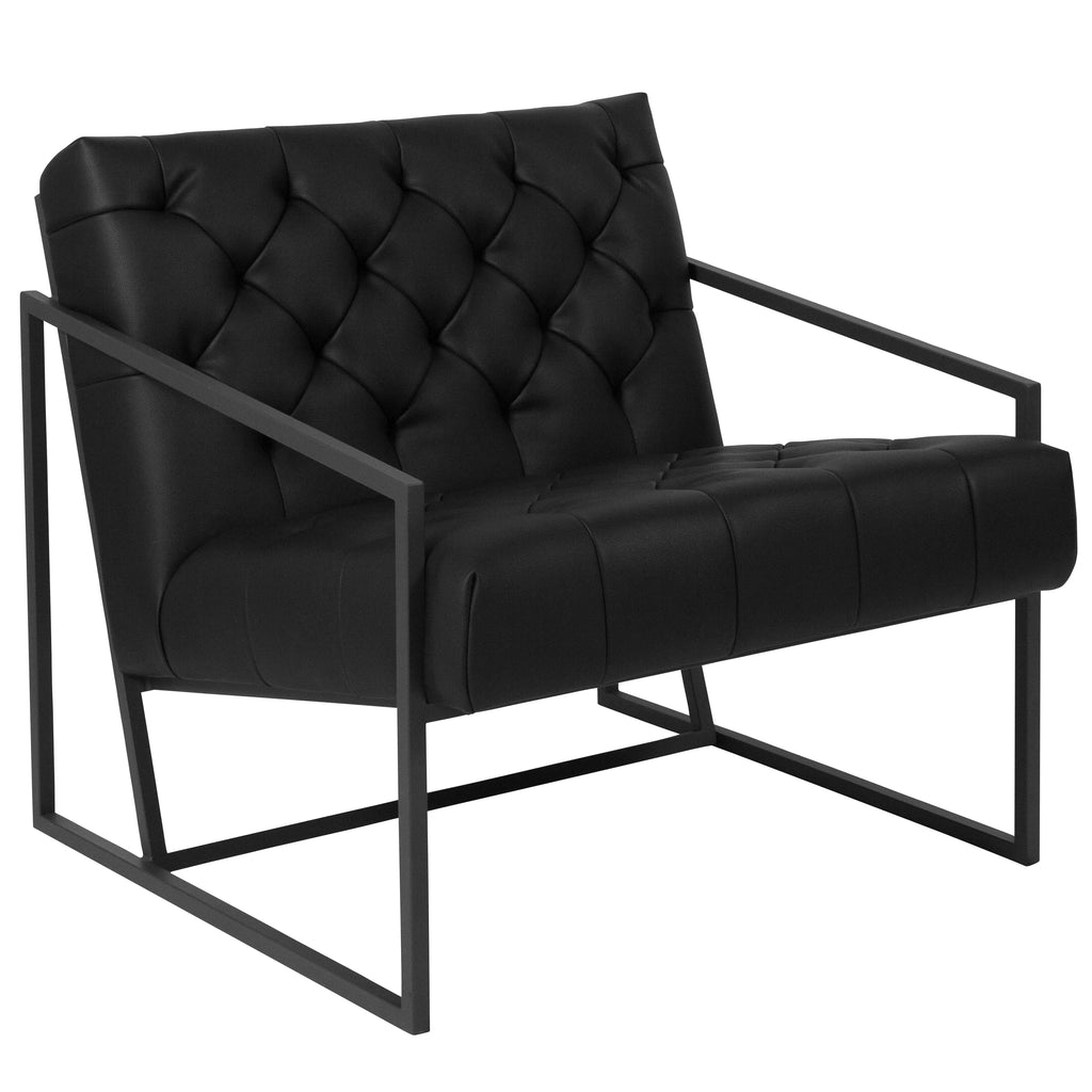 Black Faux Leather Lounge Chair with Dark Gray Metal Frame Z234