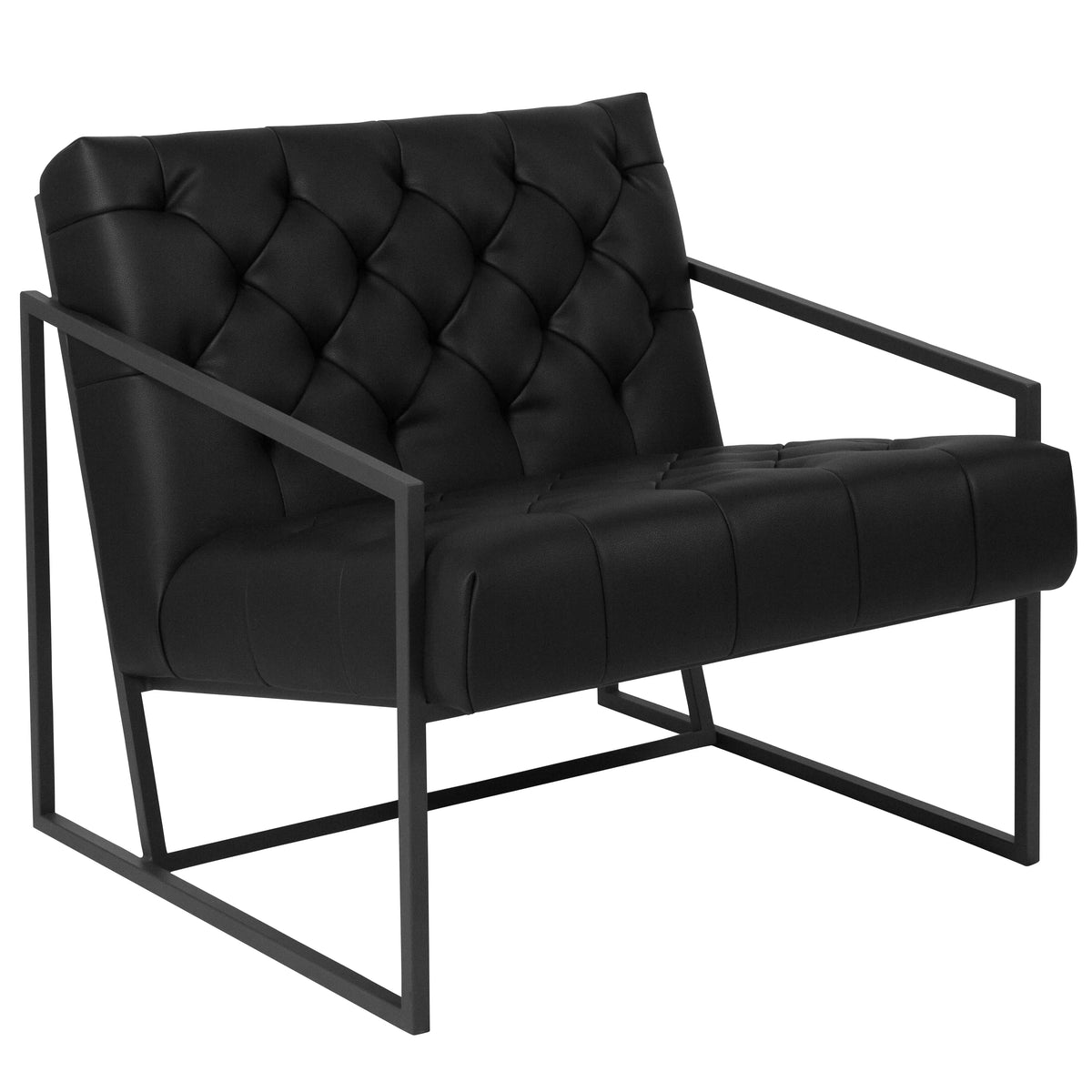 Black Faux Leather Lounge Chair with Dark Gray Metal Frame Z234