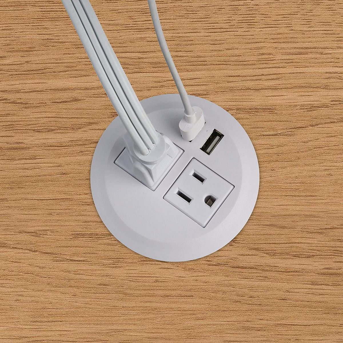 White Power Grommet with 2 AC Outlets 2 USB Ports P77282