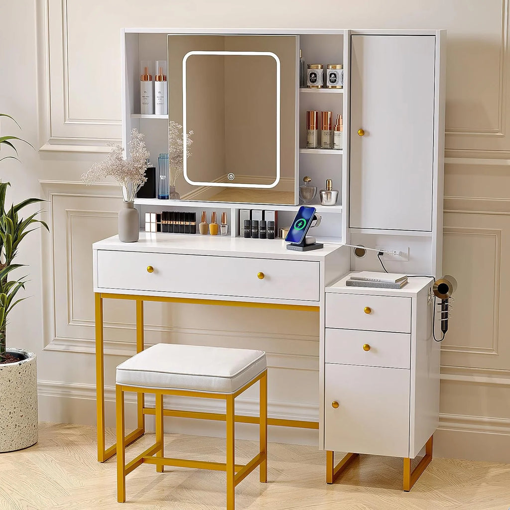 Vanity Set with Lighted Mirror and Stool L11715