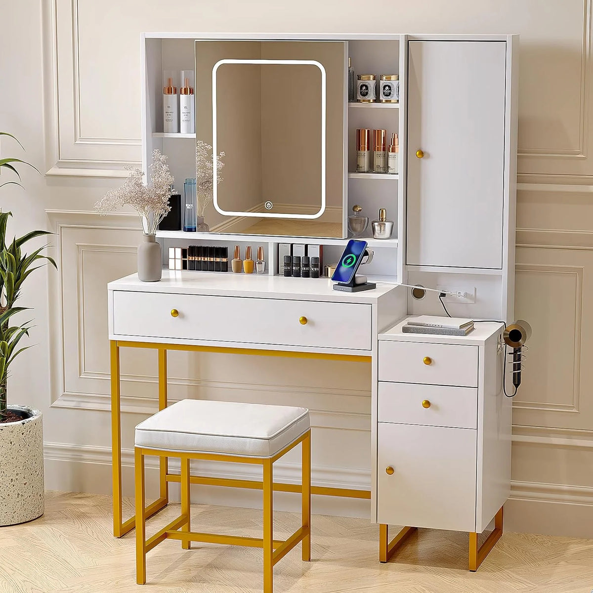 Vanity Set with Lighted Mirror and Stool L11715