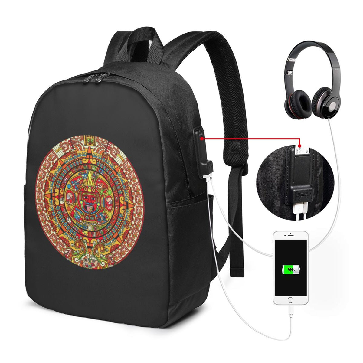 Colorful Aztec Calendar Print Laptop Backpack D15785