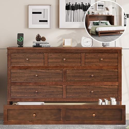 Solid Pine Queen Size Murphy Cabinet Wall Bed with Storage Drawers I44434