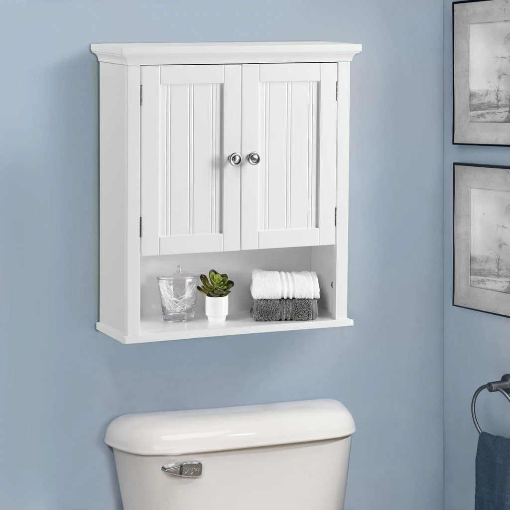 2-Door Wood Wall Cabinet with Shelves in White N4596