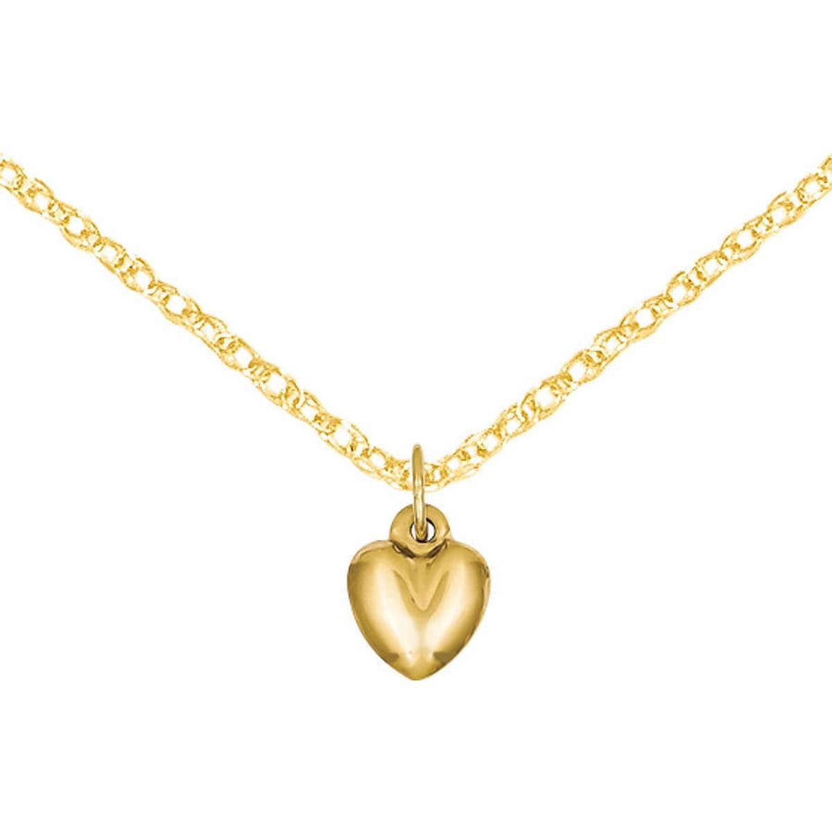 14 Karat Yellow Gold Polished Heart Charm with 18-inch Cable Rope Chain T1933