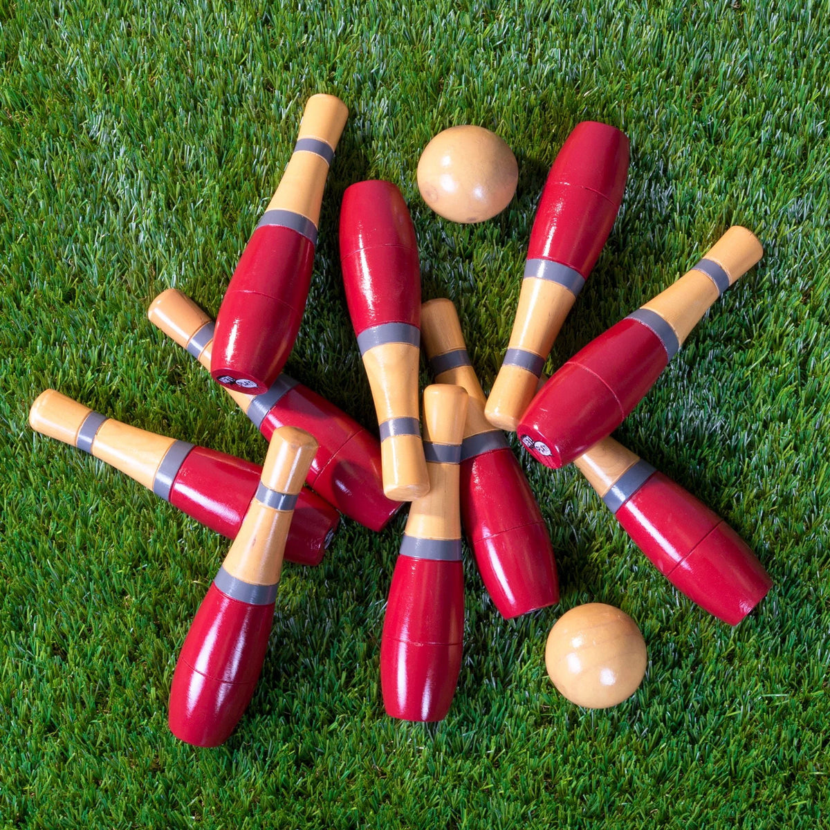 Lawn Bowling Game Set with 10 Wooden Pins, 2 Balls, and Mesh Bag V68607