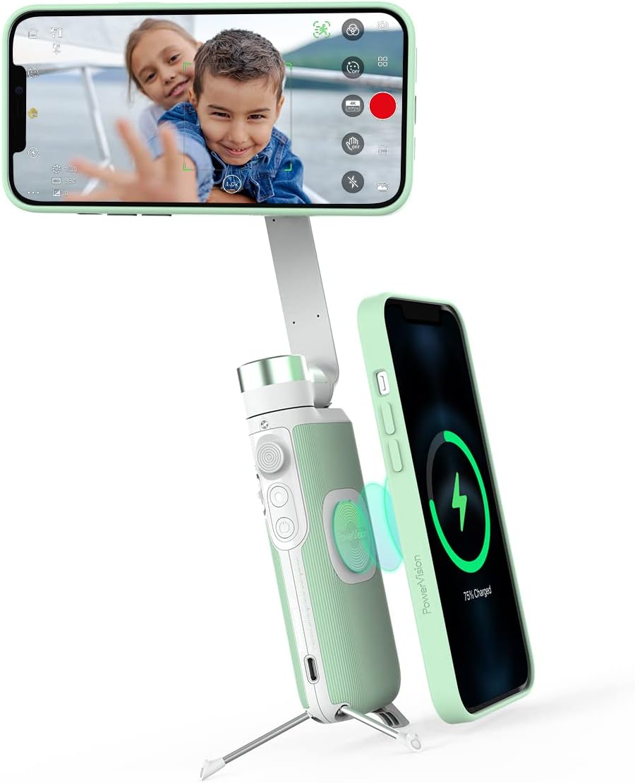 3-Axis Phone Stabilizer with Built-in Tripod, Wireless Powerbank, Blue T552481