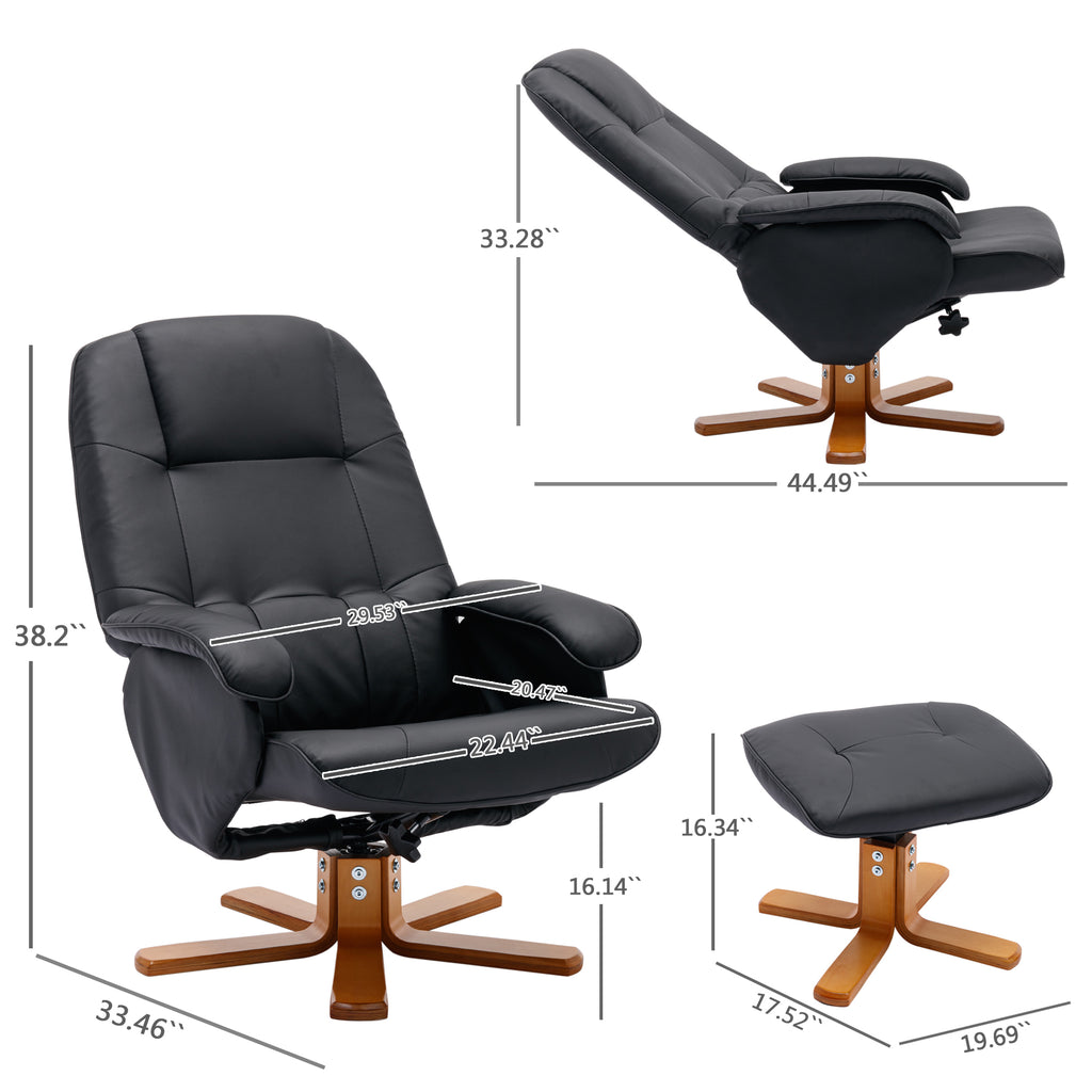 Beige Faux Leather Swivel Recliner Chair with Ottoman and Wood Base O56500