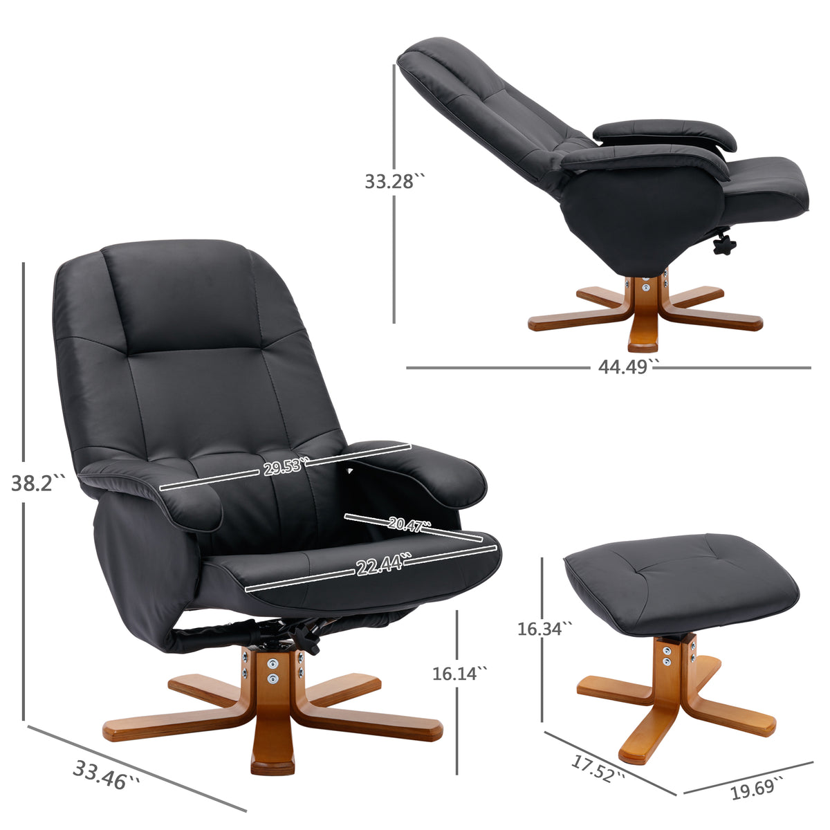 Beige Faux Leather Swivel Recliner Chair with Ottoman and Wood Base O56500