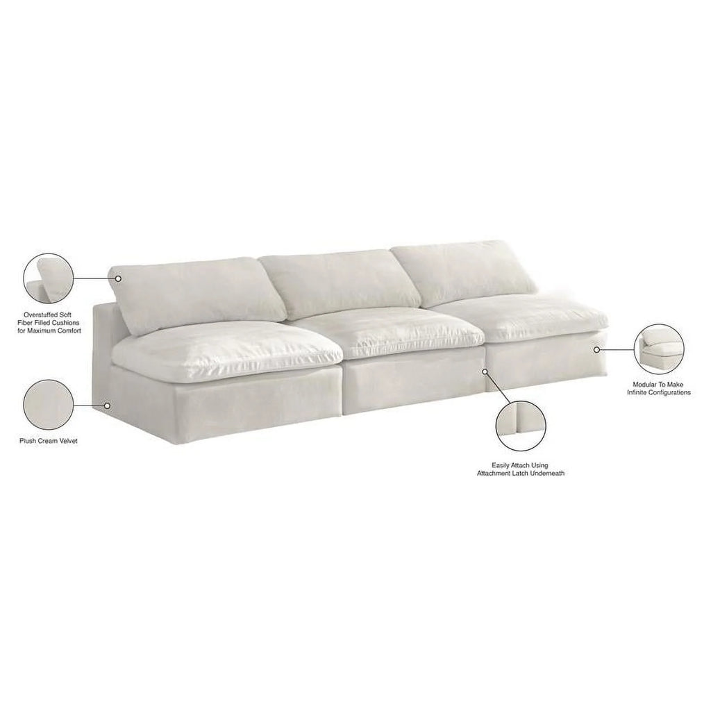 Cream Velvet Modular 3 Piece Armless Sofa J9767