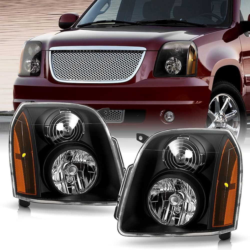 Black Headlights Headlamp Assembly Pair Set B45446
