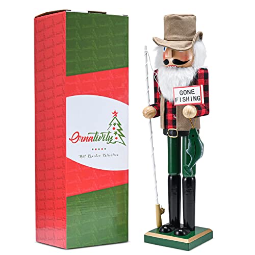 Red and Green Wooden Fisherman Nutcracker 15" V7863