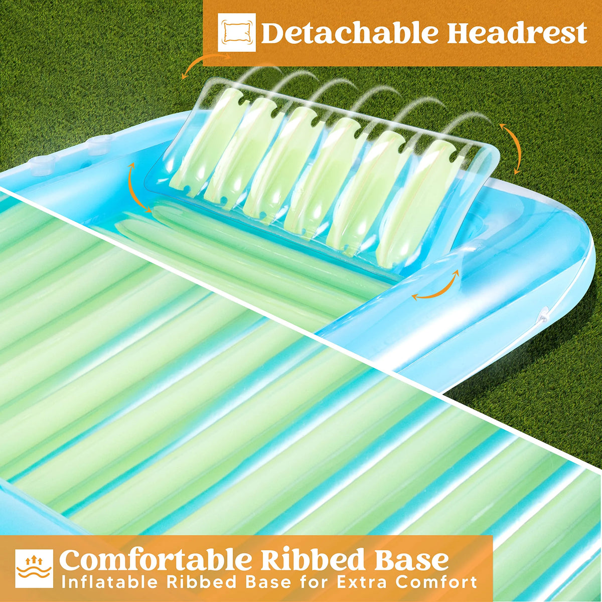Inflatable Tanning Pool Lounger Float, 70" x 46" with Pillow, Blue A859420