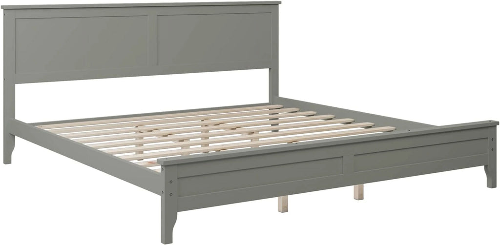 Gray Solid Wood Platform Bed Frame with Headboard X162859