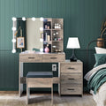Lighted Vanity Makeup Table Set with Sliding Mirror and Cushioned Stool H8244