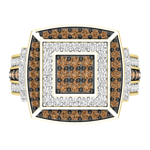1.00 Carat Round Champagne & White Diamond Bridal Ring in 10K Yellow Gold, Size 5 V40742