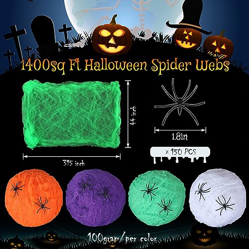 Halloween Spider Webs with 150 Fake Spiders 1400 Sqft Q55118