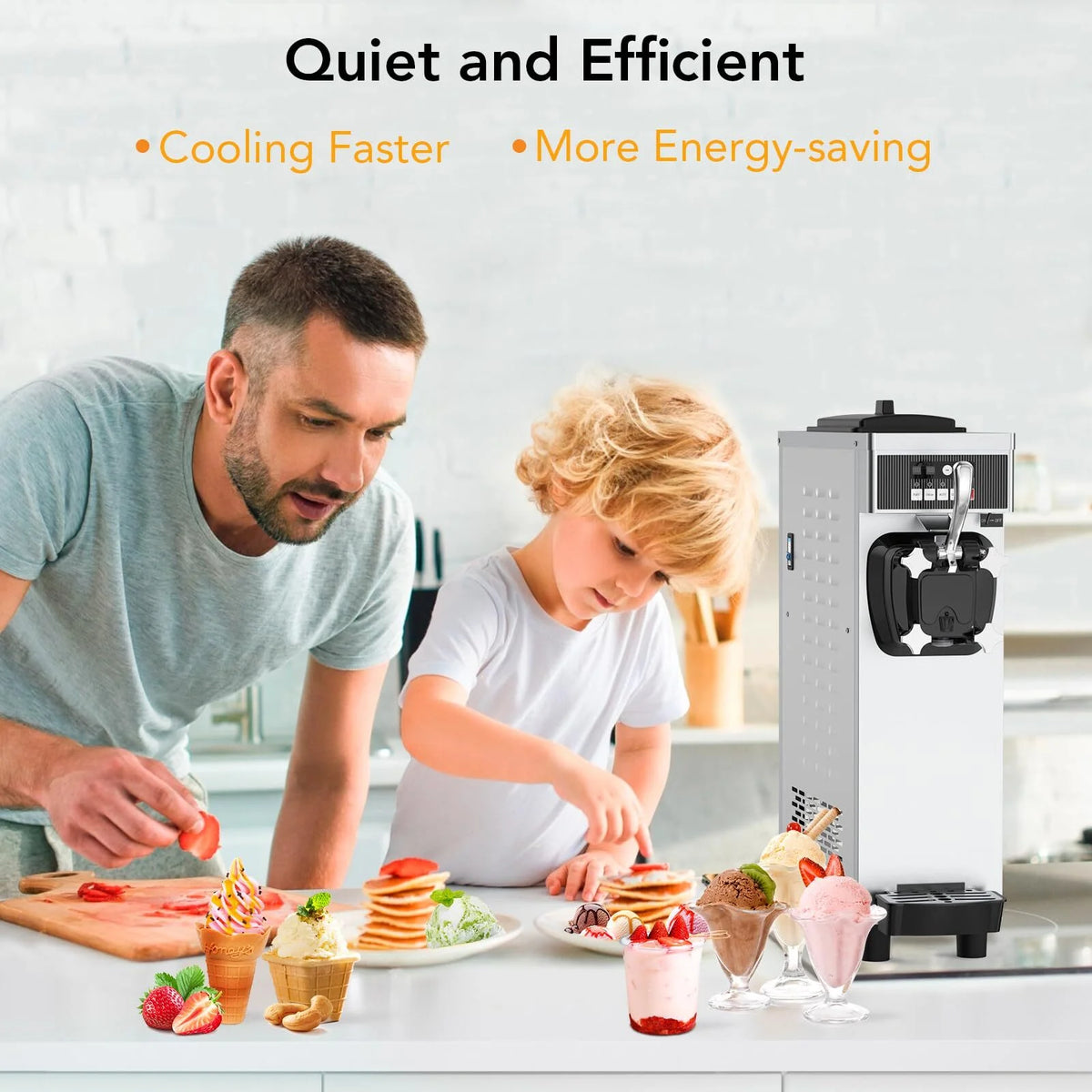 Commercial Ice Cream Maker, 4.7-5.8 Gal/H Single Flavor Soft Serve Ice Cream Yogurt Machine with Pre-cooling G248