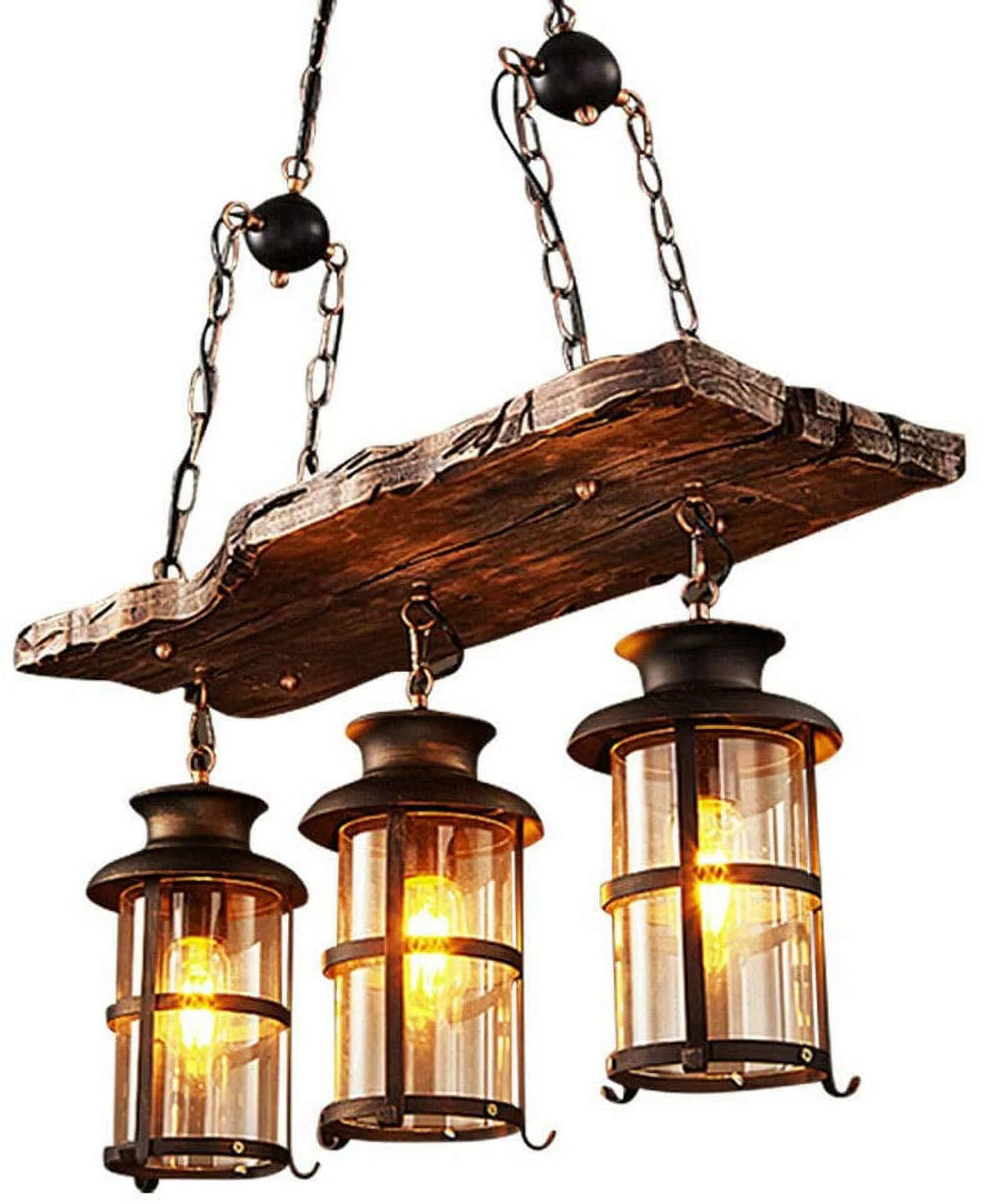 Rustic Wood 3 Heads Hanging Chandelier Ceiling Light A2512