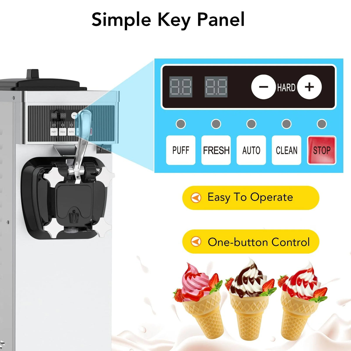 Commercial Ice Cream Maker, 4.7-5.8 Gal/H Single Flavor Soft Serve Ice Cream Yogurt Machine with Pre-cooling G248