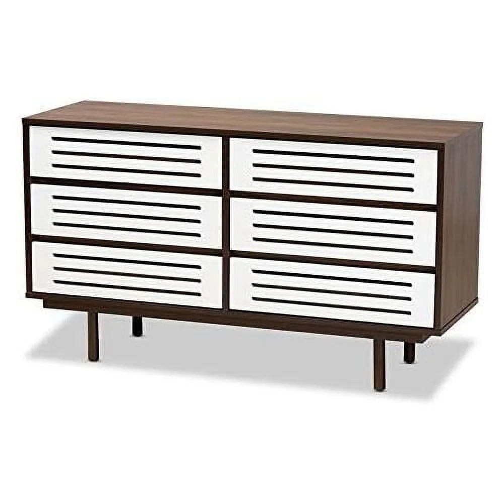 White and Walnut Brown 6-Drawer Wood Dresser E6838