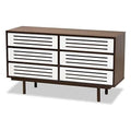 White and Walnut Brown 6-Drawer Wood Dresser E6838