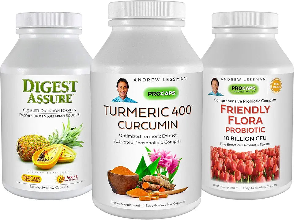 3 Product Digestive Bundle 60 Capsules Turmeric 400 Curcumin Z57648