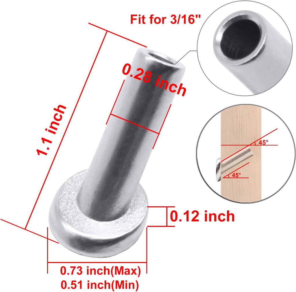 40 Pack 45 Degree T316 Marine Grade Stainless Steel Angle Beveled Protector Sleeves Wood Post Protector for 1/8", 5/32", 3/16" Wire Rope Cable Railing P322