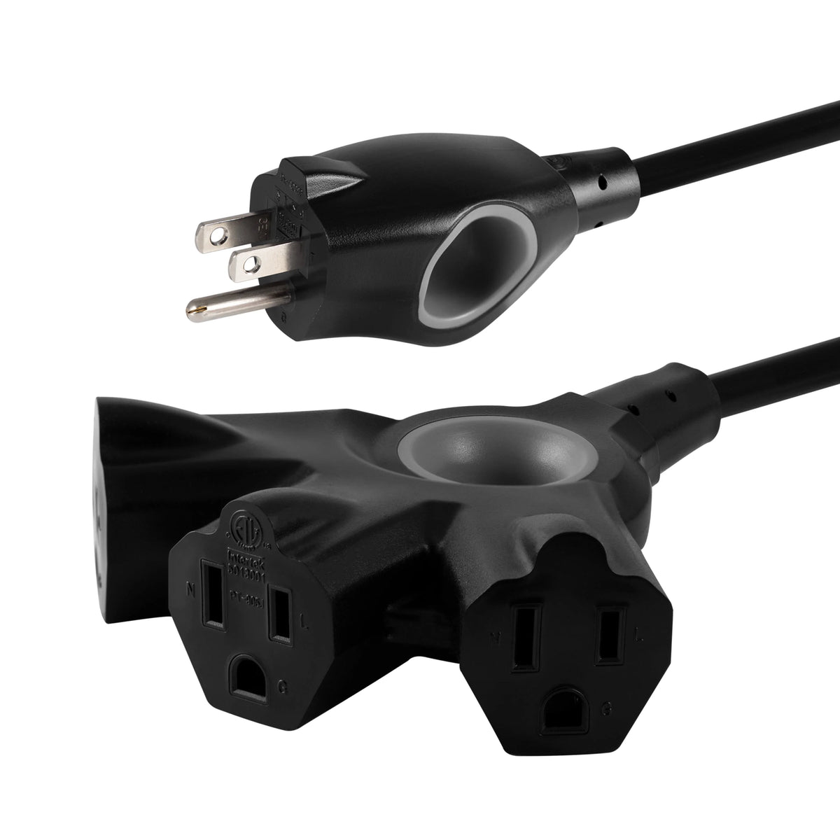 Black 25FT 16 AWG 3-Outlet Extension Cord W5609