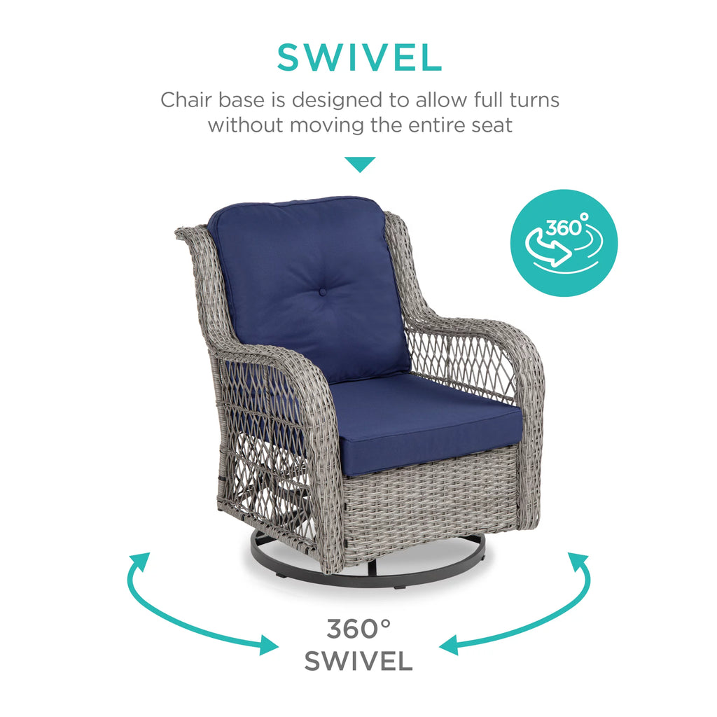 3-Piece Wicker Bistro Set with 2 Cushioned Swivel Rocking Chairs and Side Table B65814