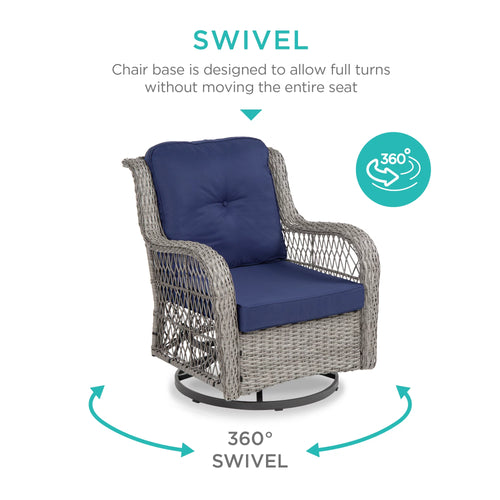 3-Piece Wicker Bistro Set with 2 Cushioned Swivel Rocking Chairs and Side Table B65814