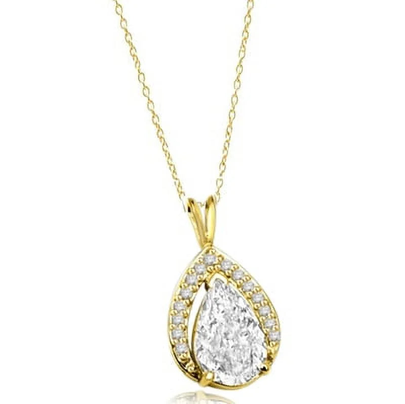 Lab-made Pear Cut Pendant with Melee Diamonds in Vermeil O408