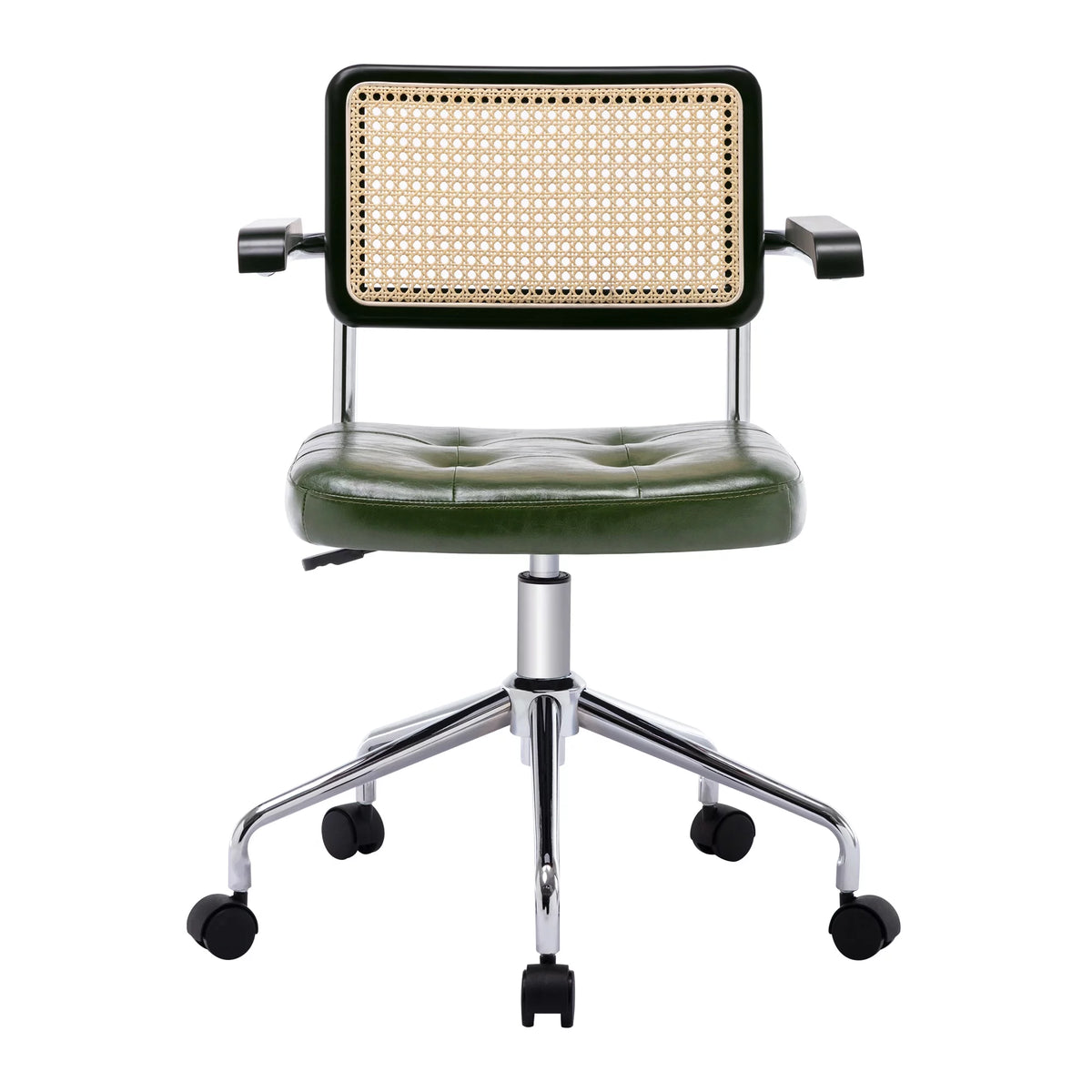 Green Faux Leather Swivel Office Chair with Rattan Back H57782