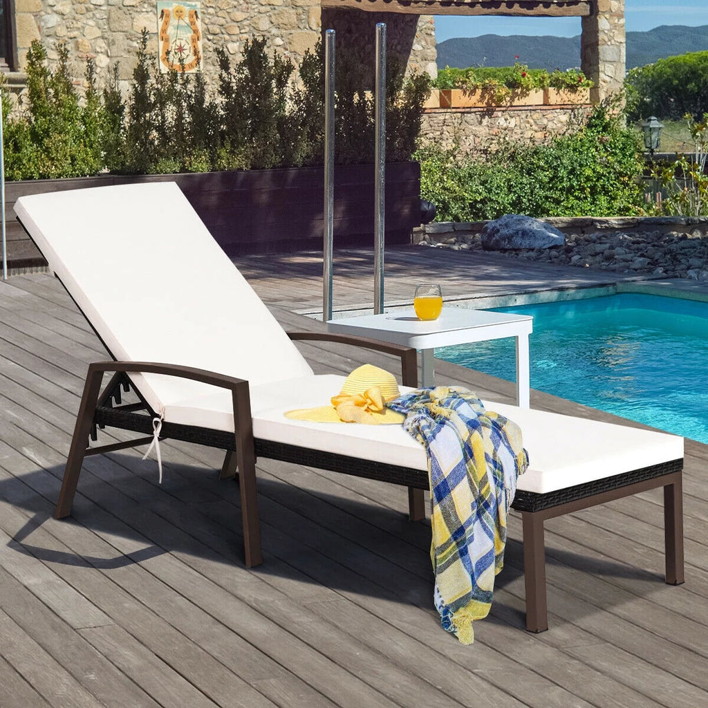 2PCS Brown Rattan Patio Lounge Chair Chaise Recliner E661156