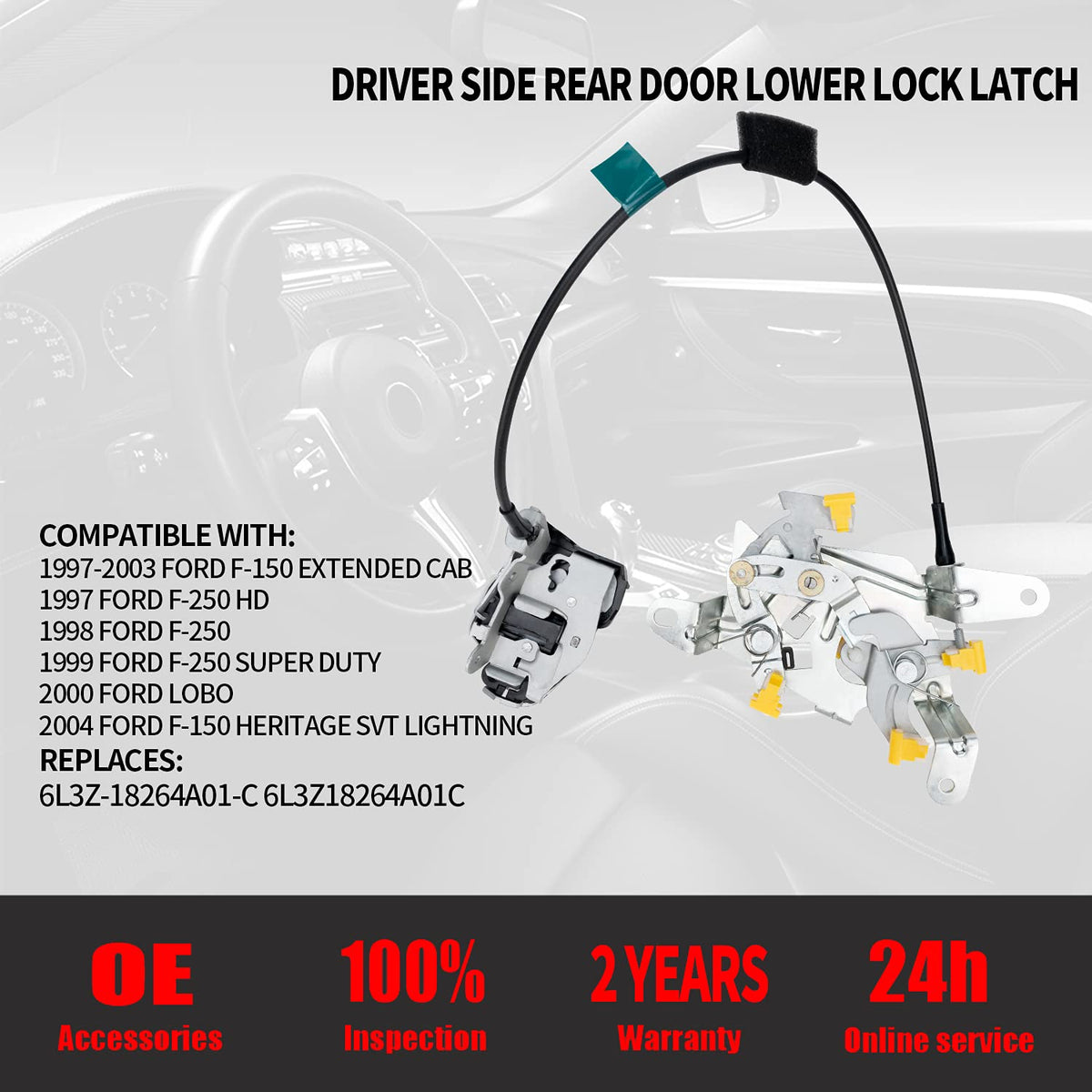 Driver Left Side Rear Door Lower Lock Latch Replacement for 1997 2003 Ford F 150 F 250 HD Super Duty Lobo Heritage Extended Cab, Pack of 2 Y618135