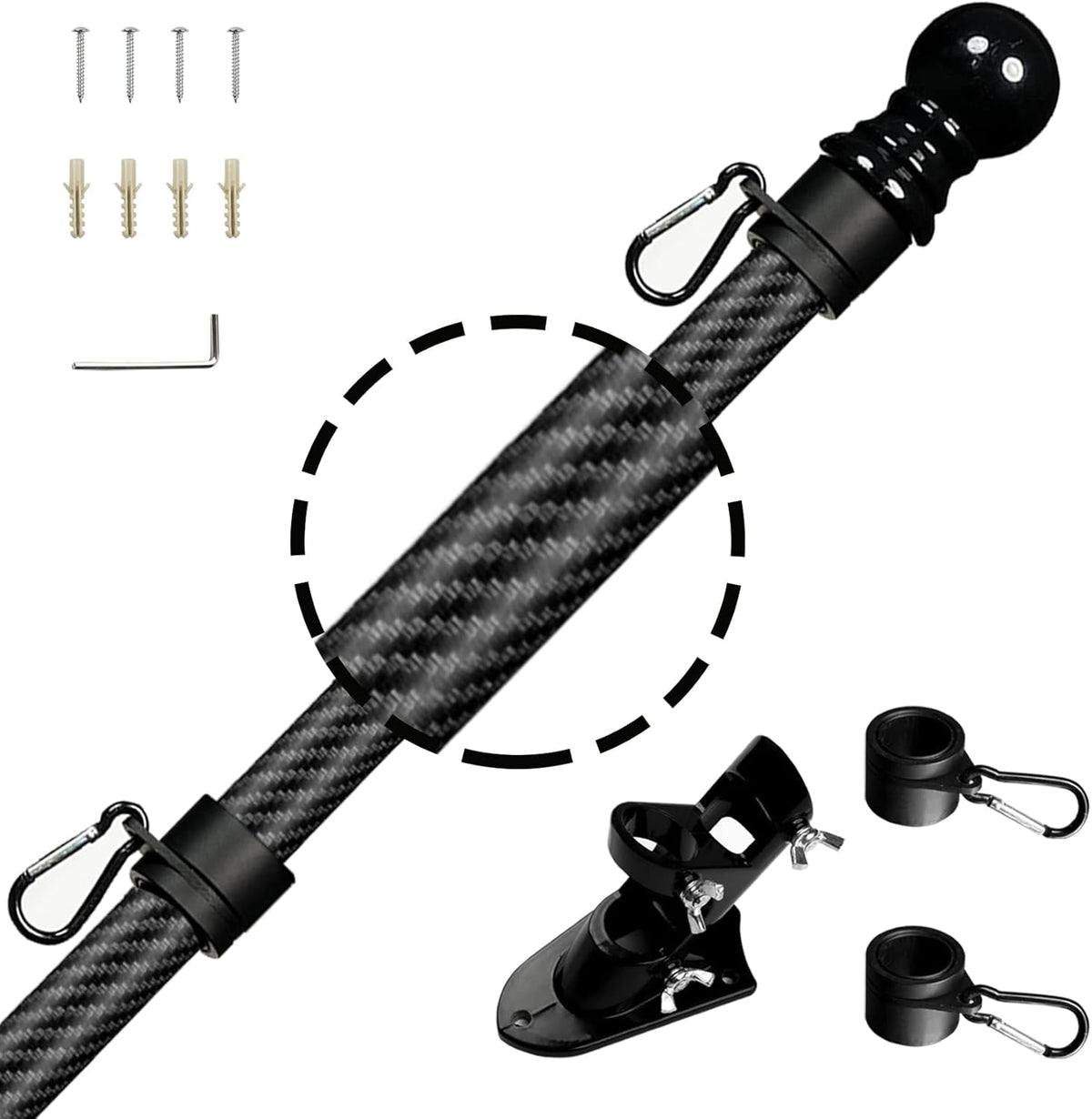 Black Carbon Fiber Flag Pole with Wall Mounted Holder Z169