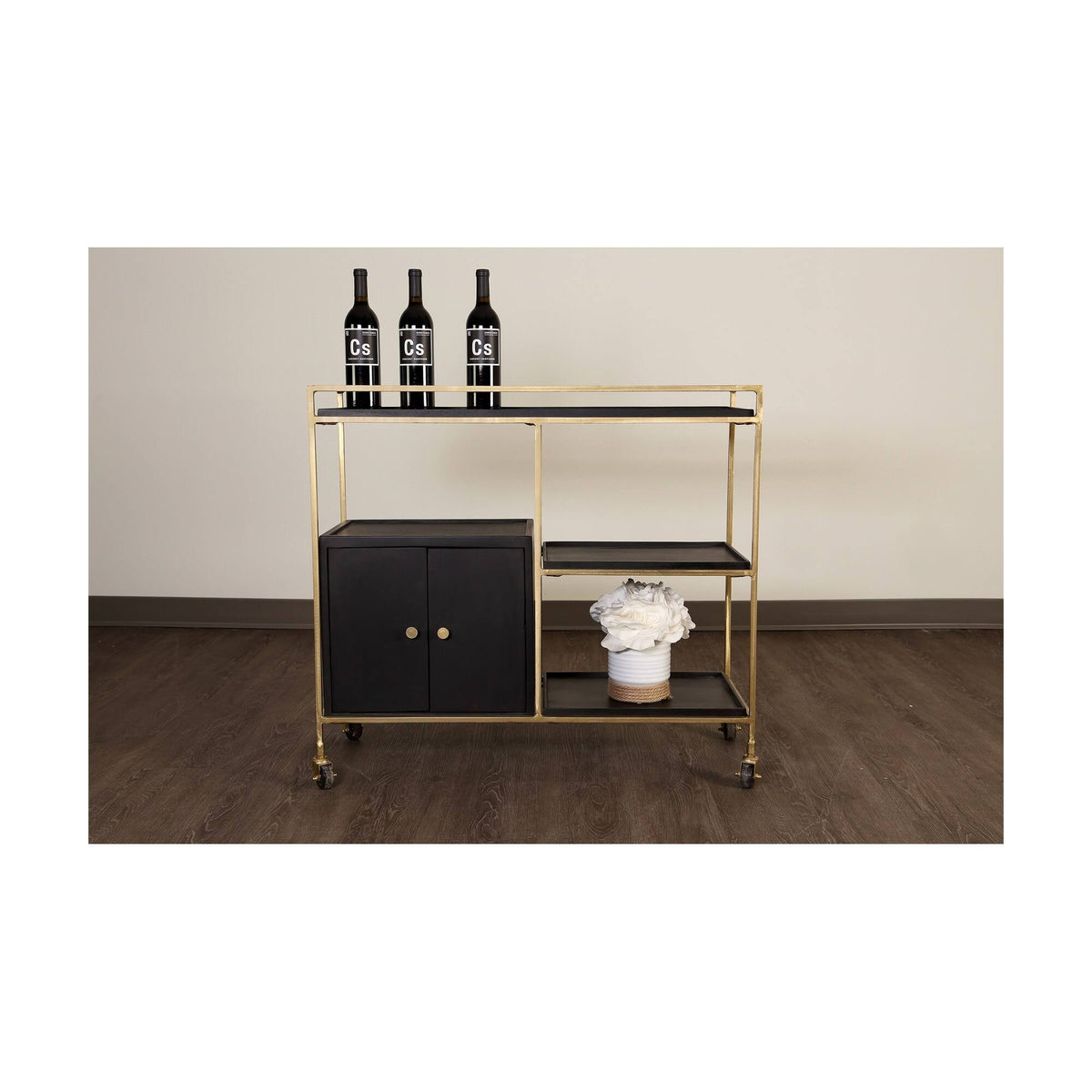 Black 3 Shelf 2 Door Cabinet Bar Cart M574154
