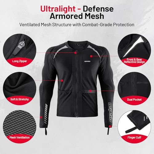 Armored Motorcycle Shirt with CE Certified Protective Mesh and Reflective Strips W9346