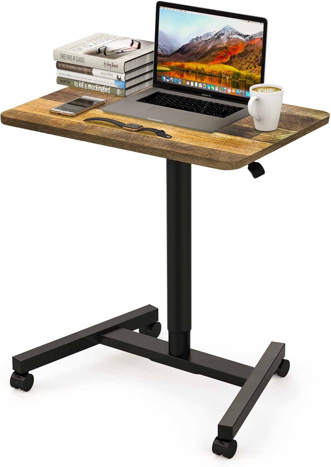 28 Inch Height Adjustable Sit Stand Desk with Wheels Black D118482