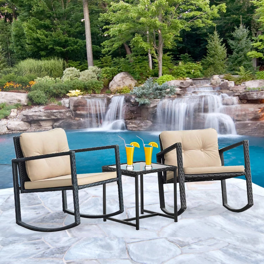 3 Piece Wicker Patio Furniture Set with Coffee Table L266