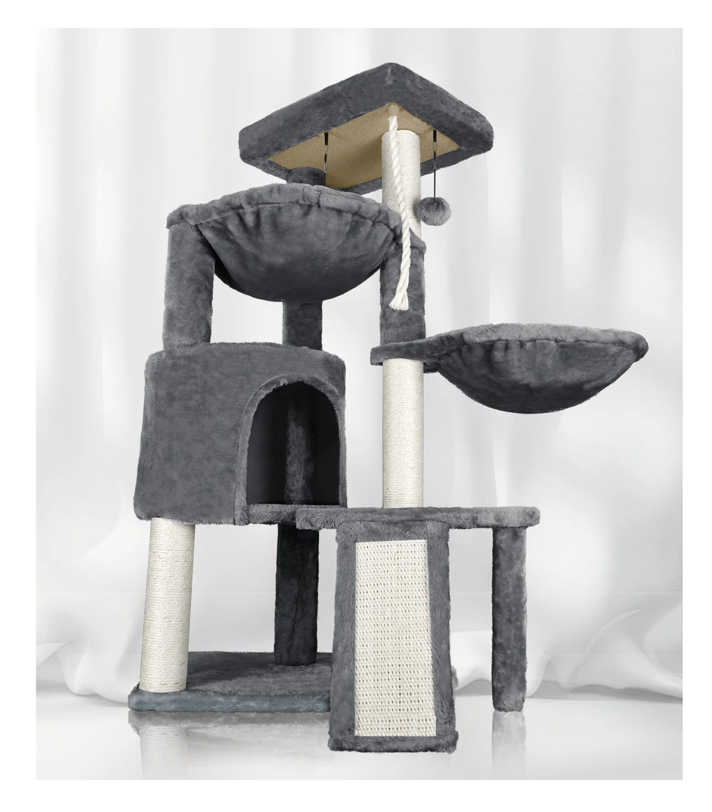 Grey Cat Tree with Scratching Posts and Hammocks S89537